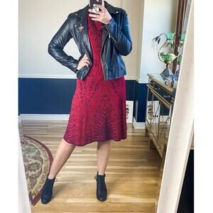 Wisp red fit and flare knit knee length sleeveless sweater dress